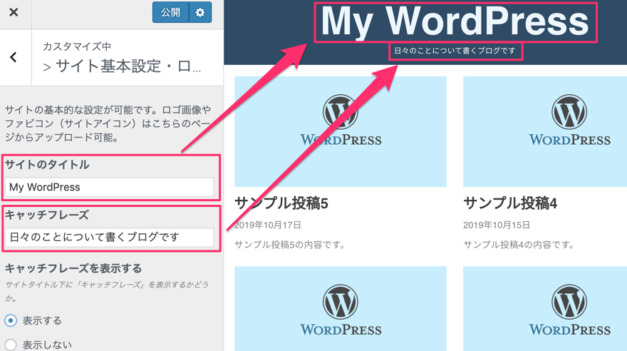 サイトタイトル・キャッチフレーズ部分